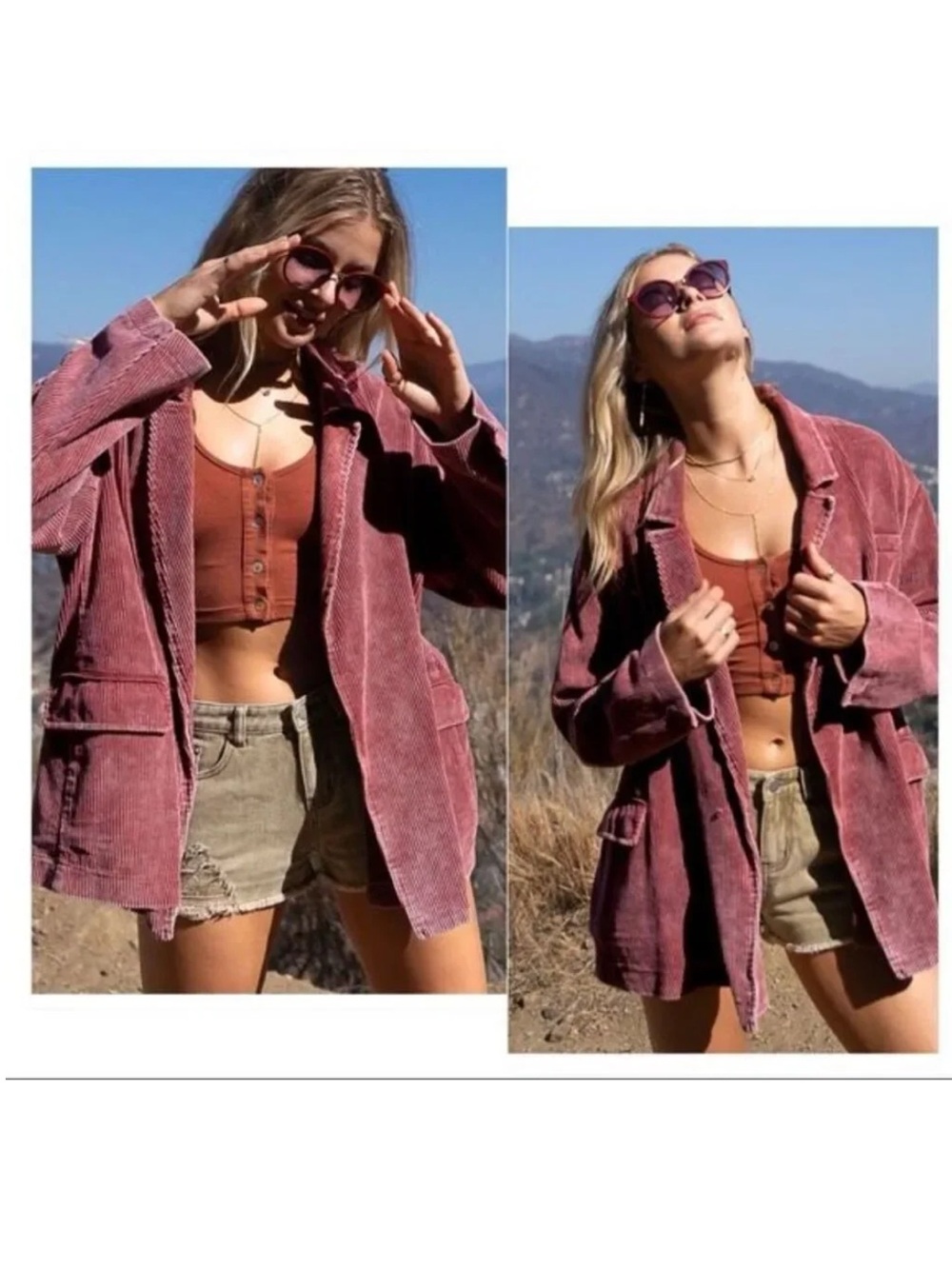 NWOT POL Open Front Oversized Corduroy Blazer Shacket in Dusty Rose Pink Women S